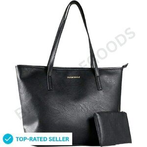 Vegan Leather Tote Bag Elegant Minimal Chic Top Handle Shoulder Purse